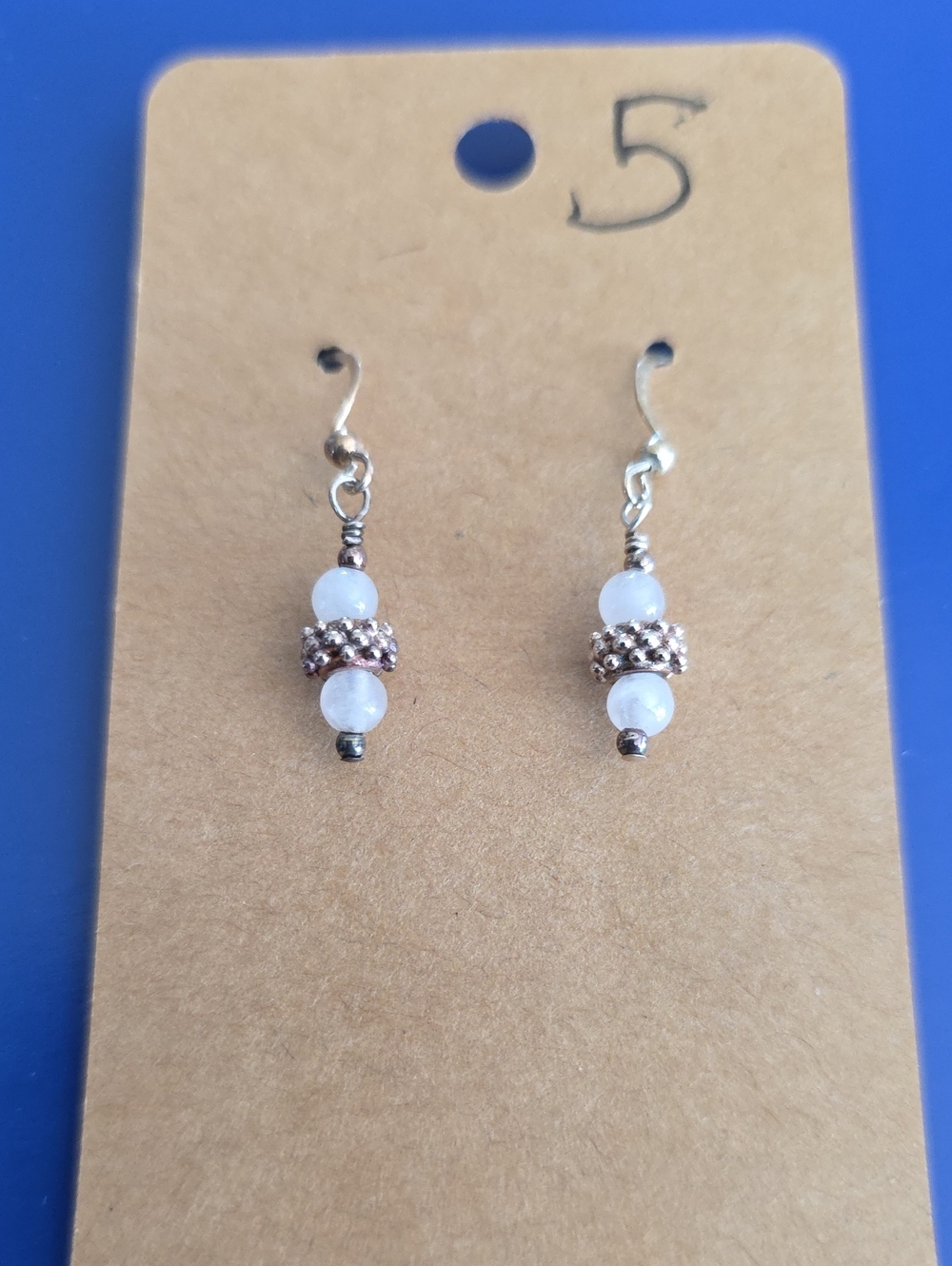 Elegant White Moonstone Or White Jade Bead Dangle Earrings